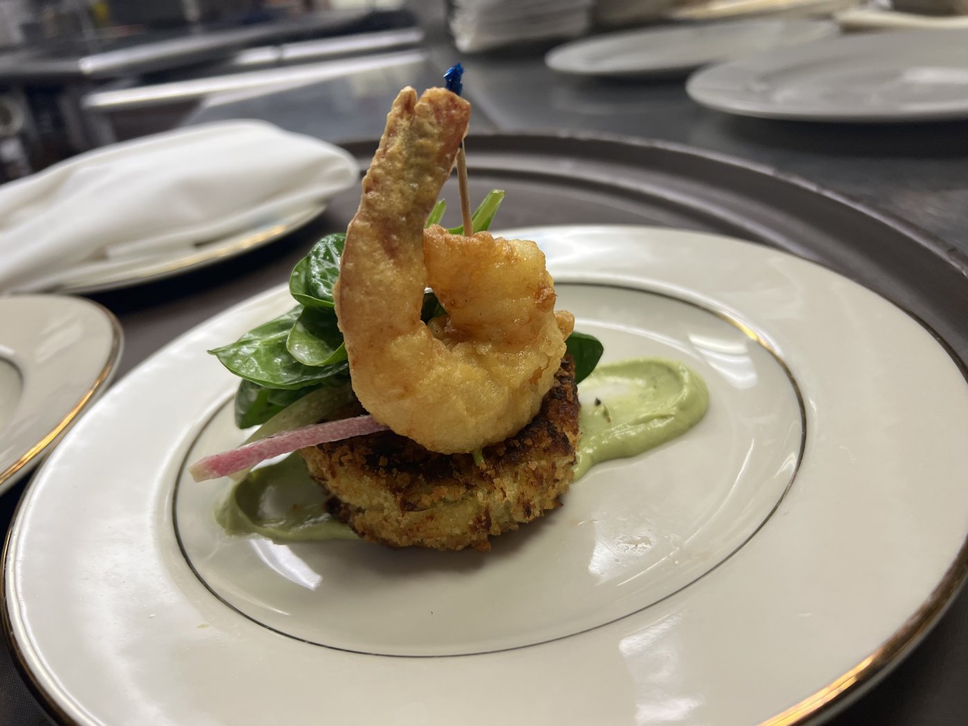 Plated crispy shrimp appetizer