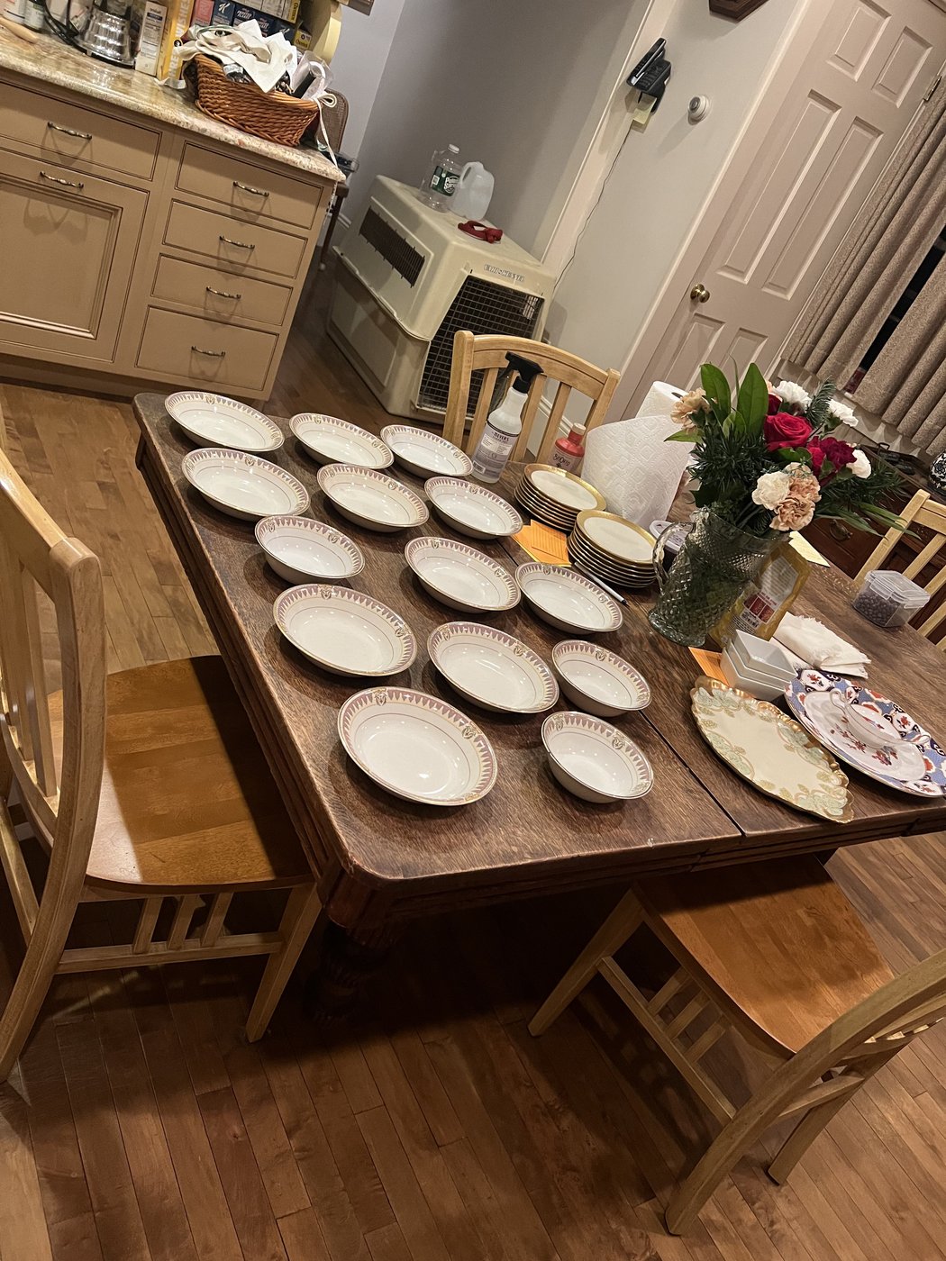 Kitchen table set before guests arrive